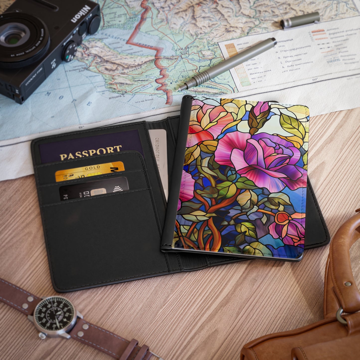 Stained Glass Rose Passport Cover