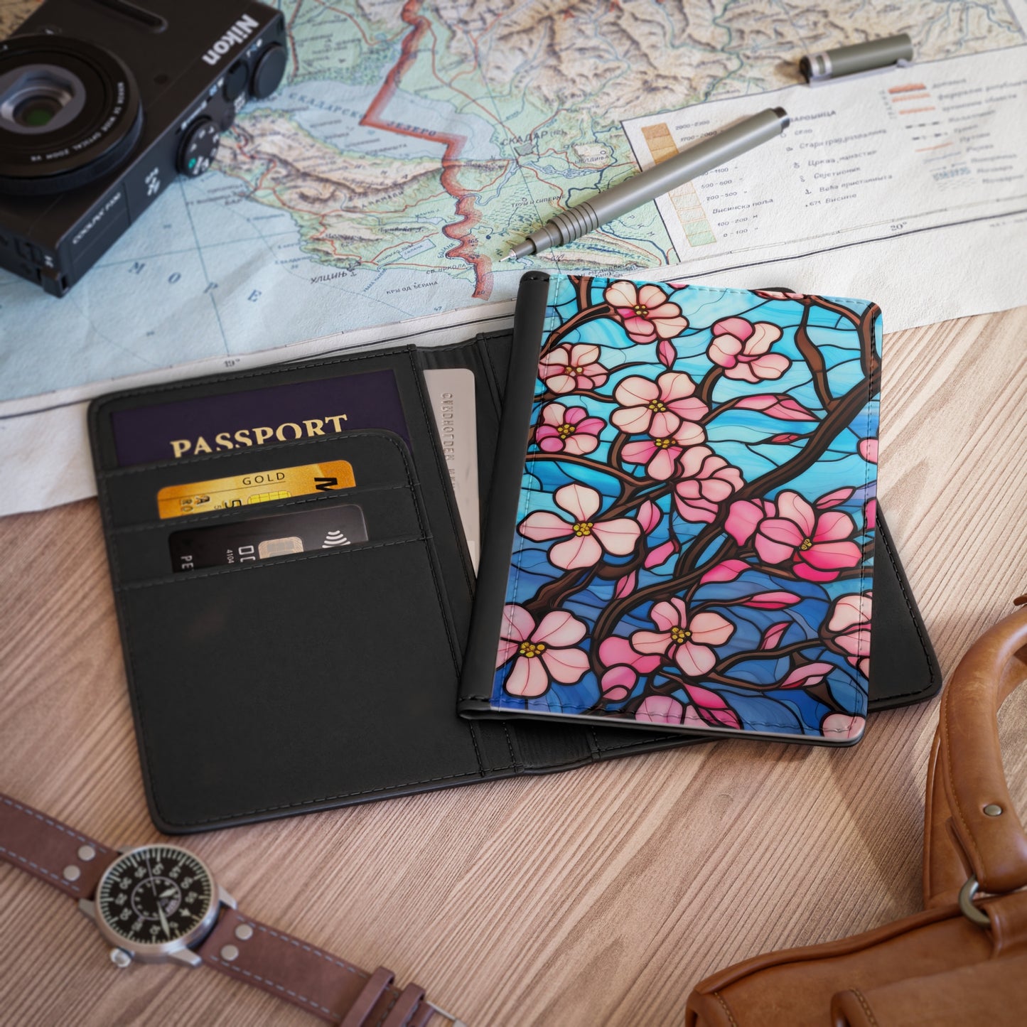 Large Stained Glass Cherry Blossom Passport Cover