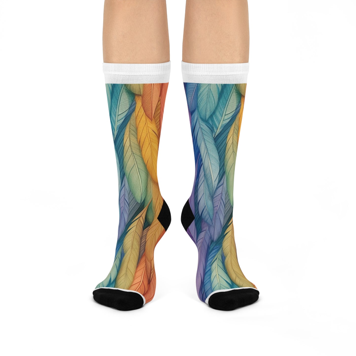 Rainbow Feathers Cushioned Crew Socks