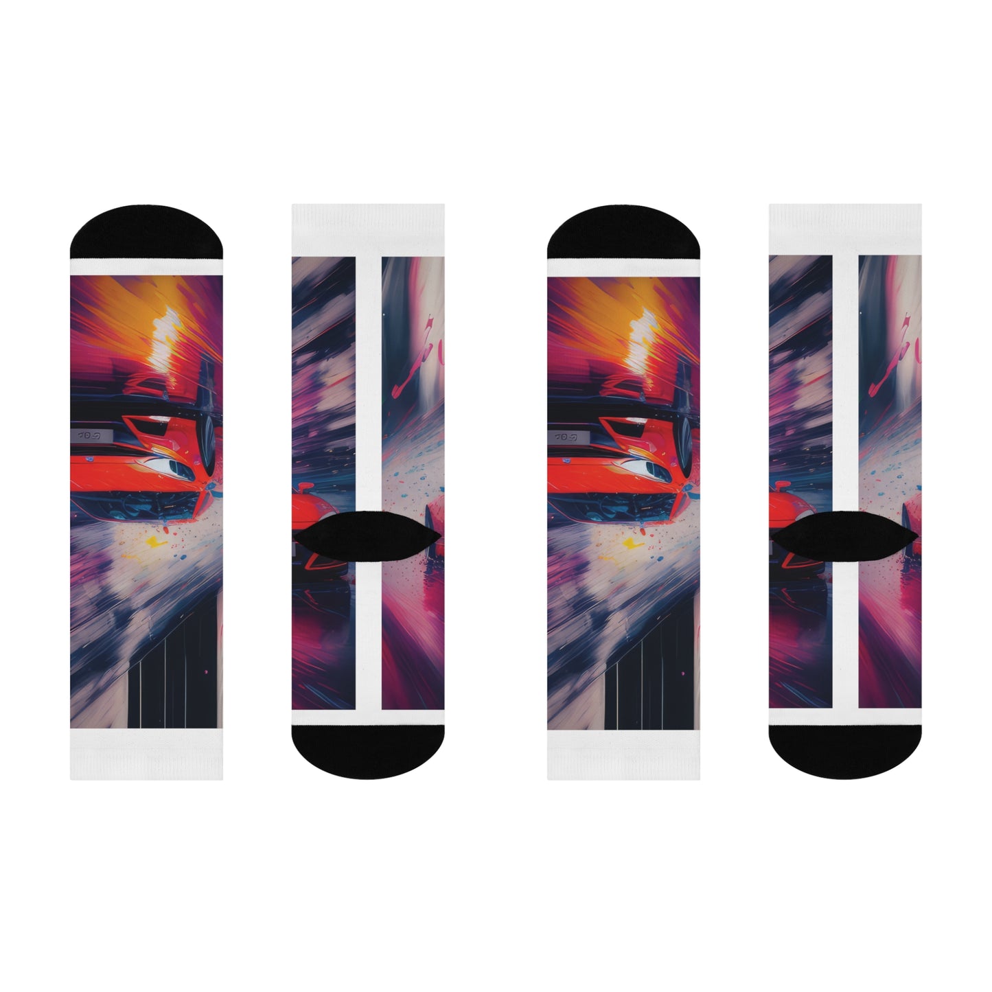 Watercolor Red Sports Car Cushioned Crew Socks