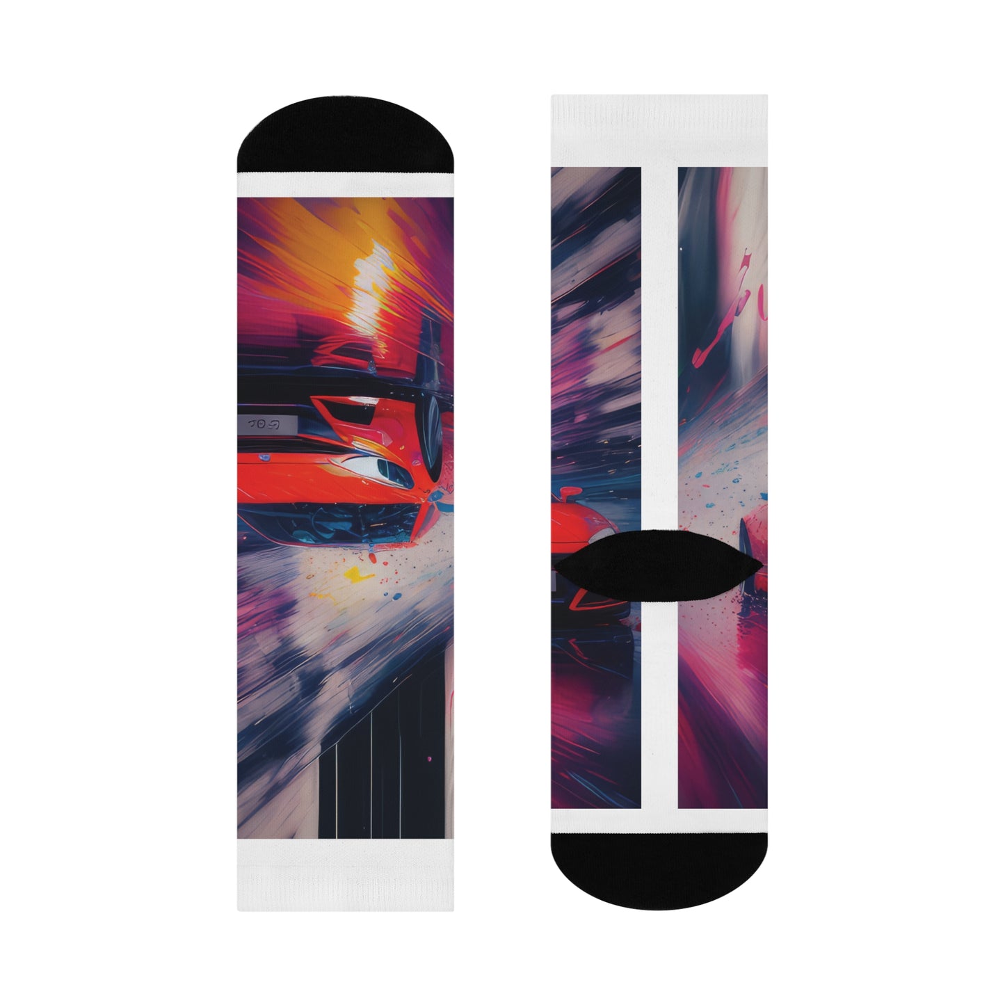 Watercolor Red Sports Car Cushioned Crew Socks