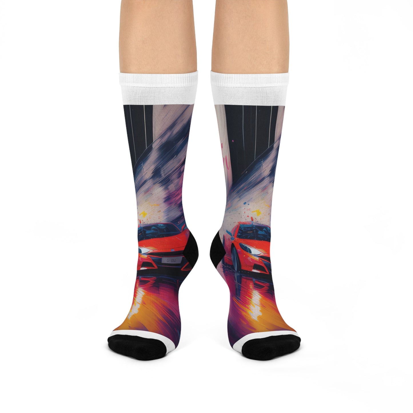 Watercolor Red Sports Car Cushioned Crew Socks