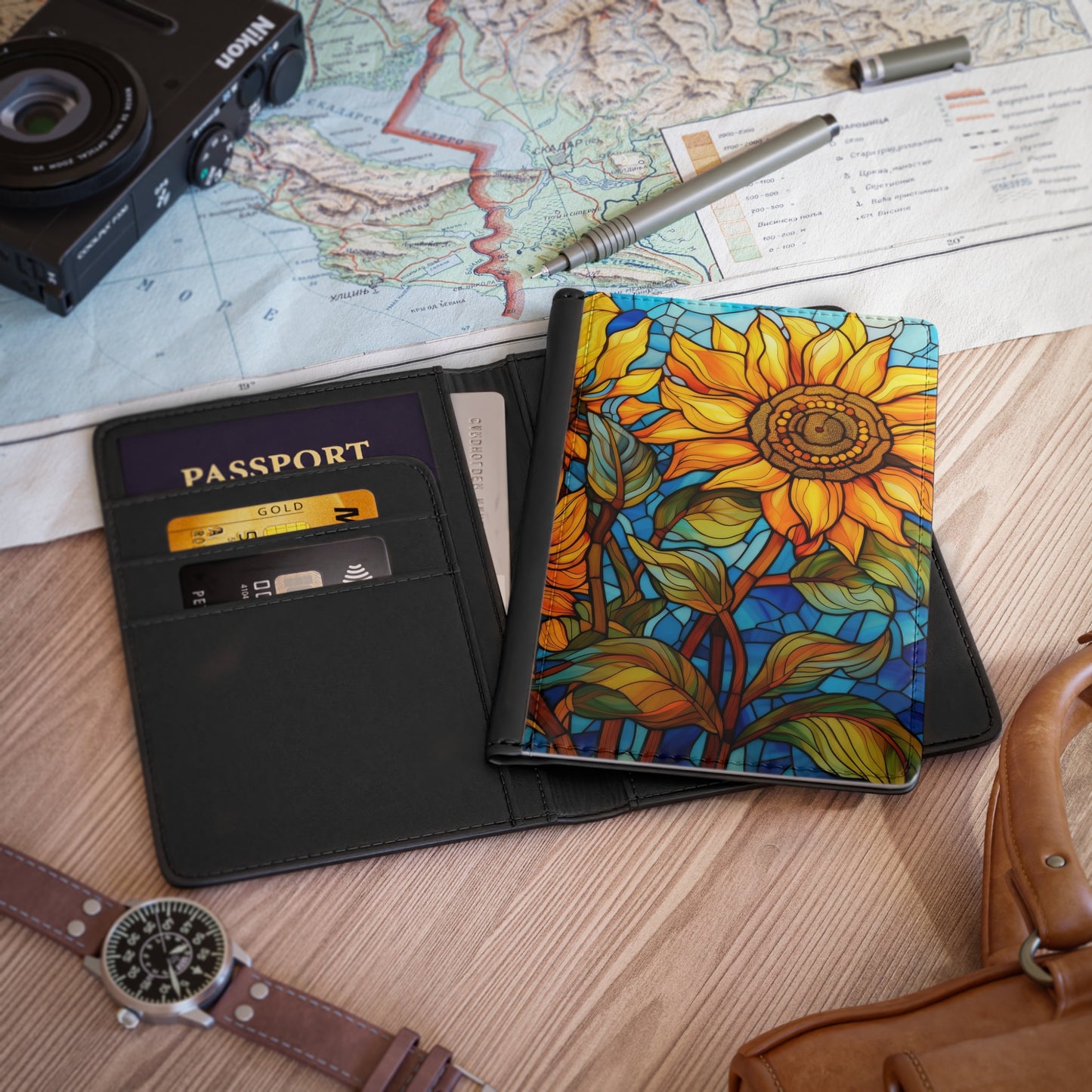 Stained Glass Sunflower Passport Cover