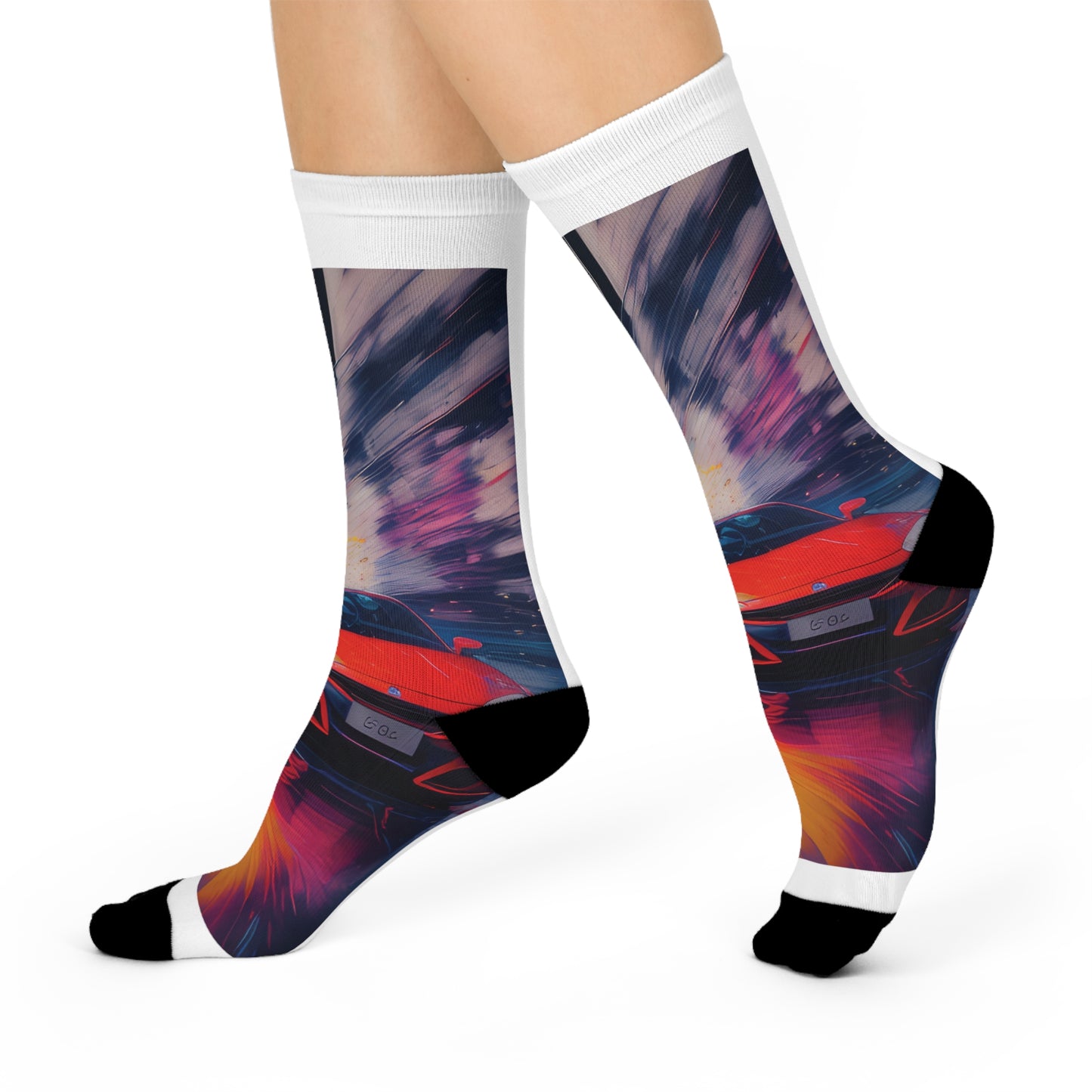 Watercolor Red Sports Car Cushioned Crew Socks