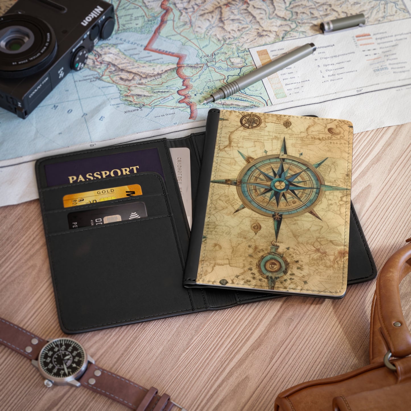 Vintage Compass Passport Cover