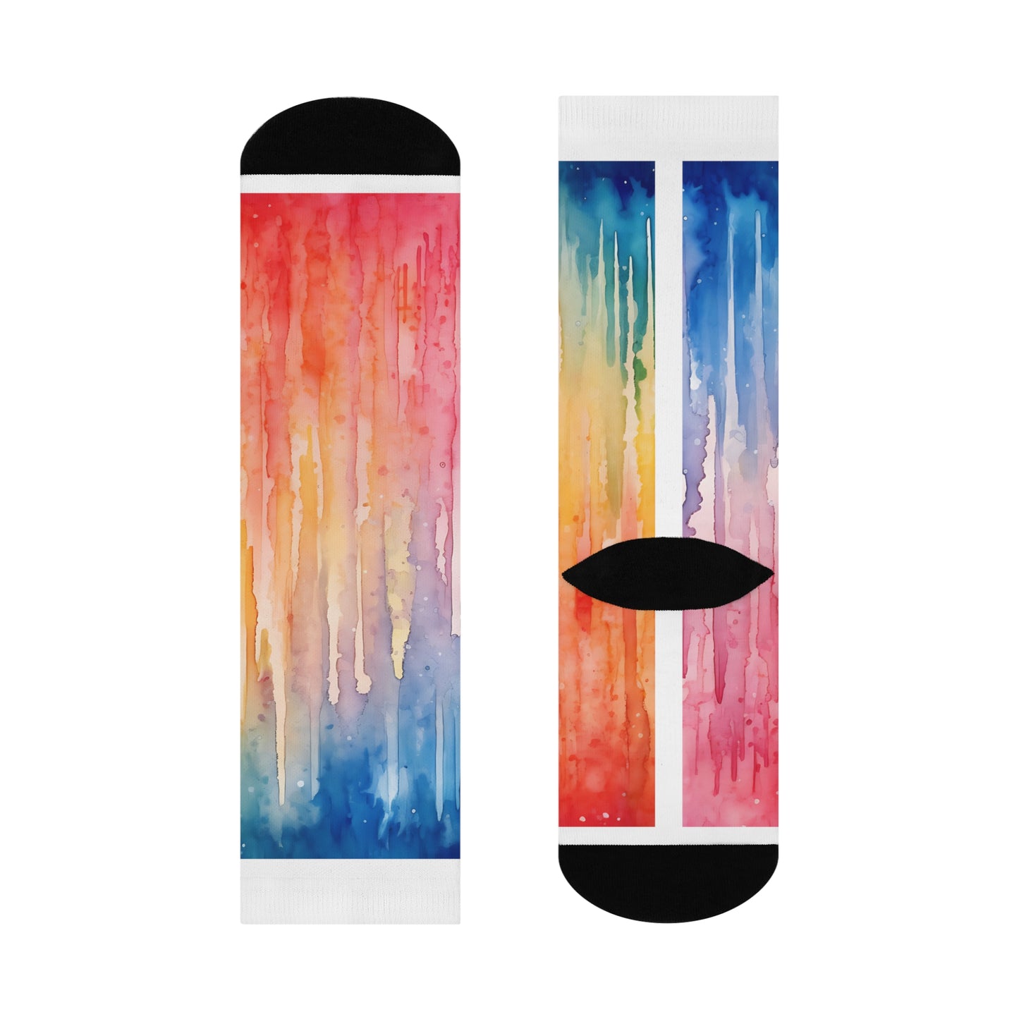 Dripping Rainbow Watercolor Cushioned Crew Socks