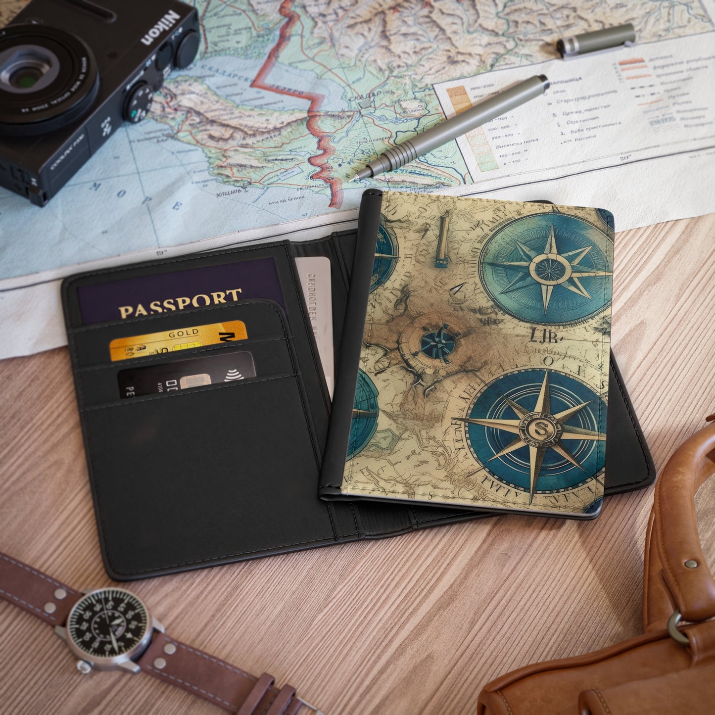 Vintage Compass Passport Cover