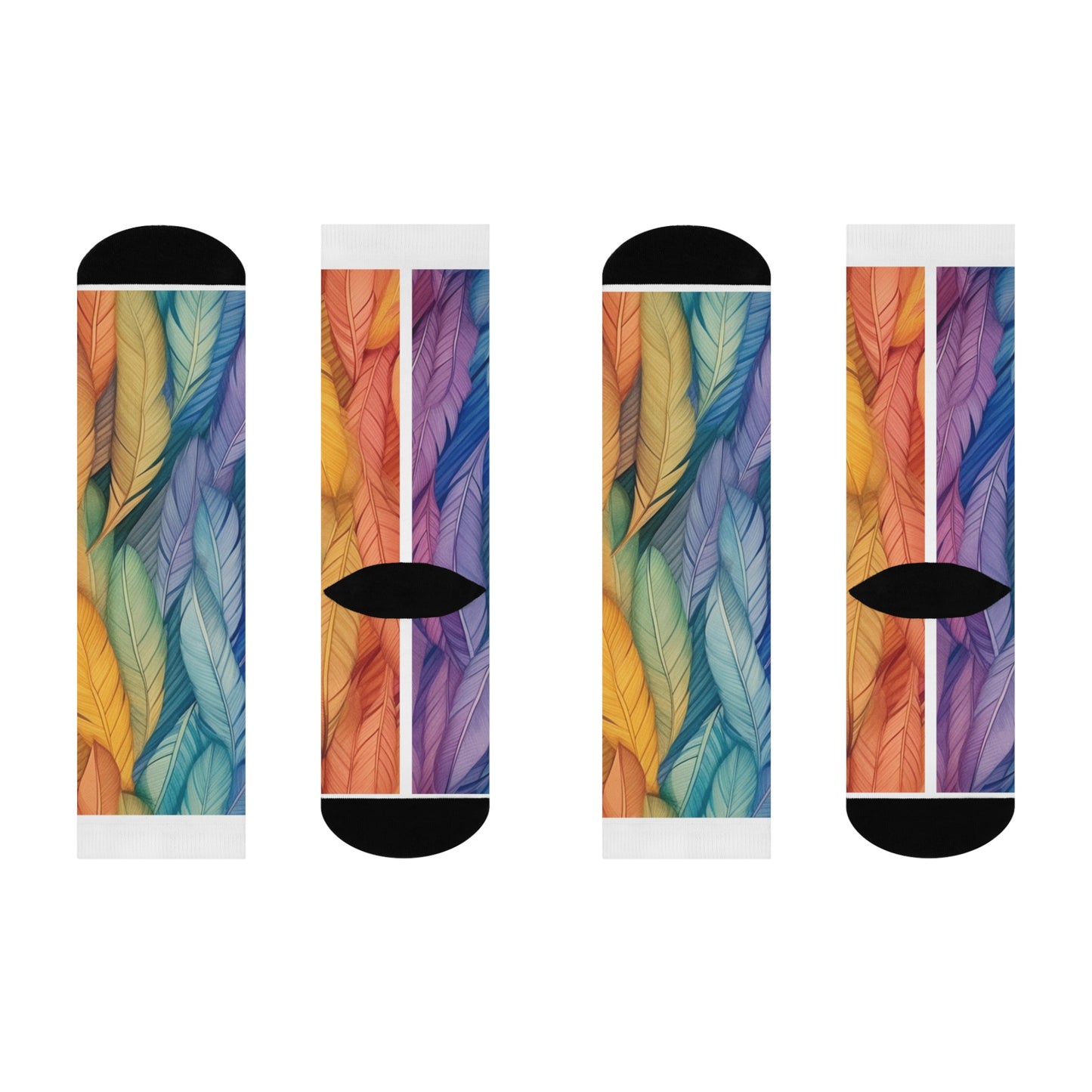Rainbow Feathers Cushioned Crew Socks