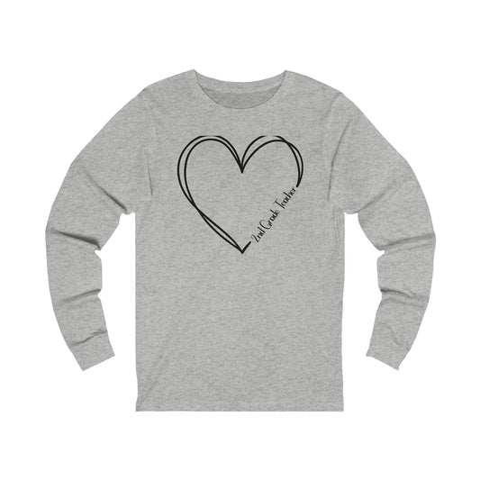 Heart 2nd Grade Teacher Jersey Long Sleeve Tee