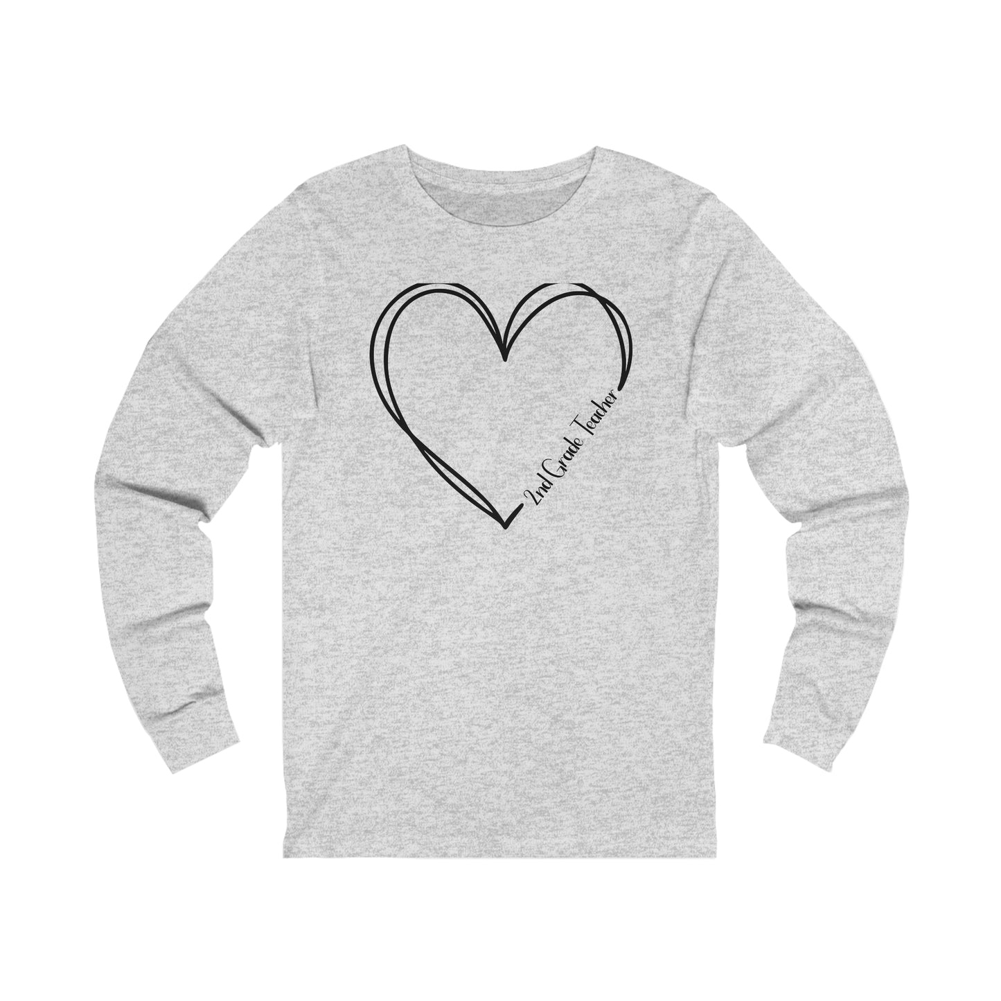 Heart 2nd Grade Teacher Jersey Long Sleeve Tee