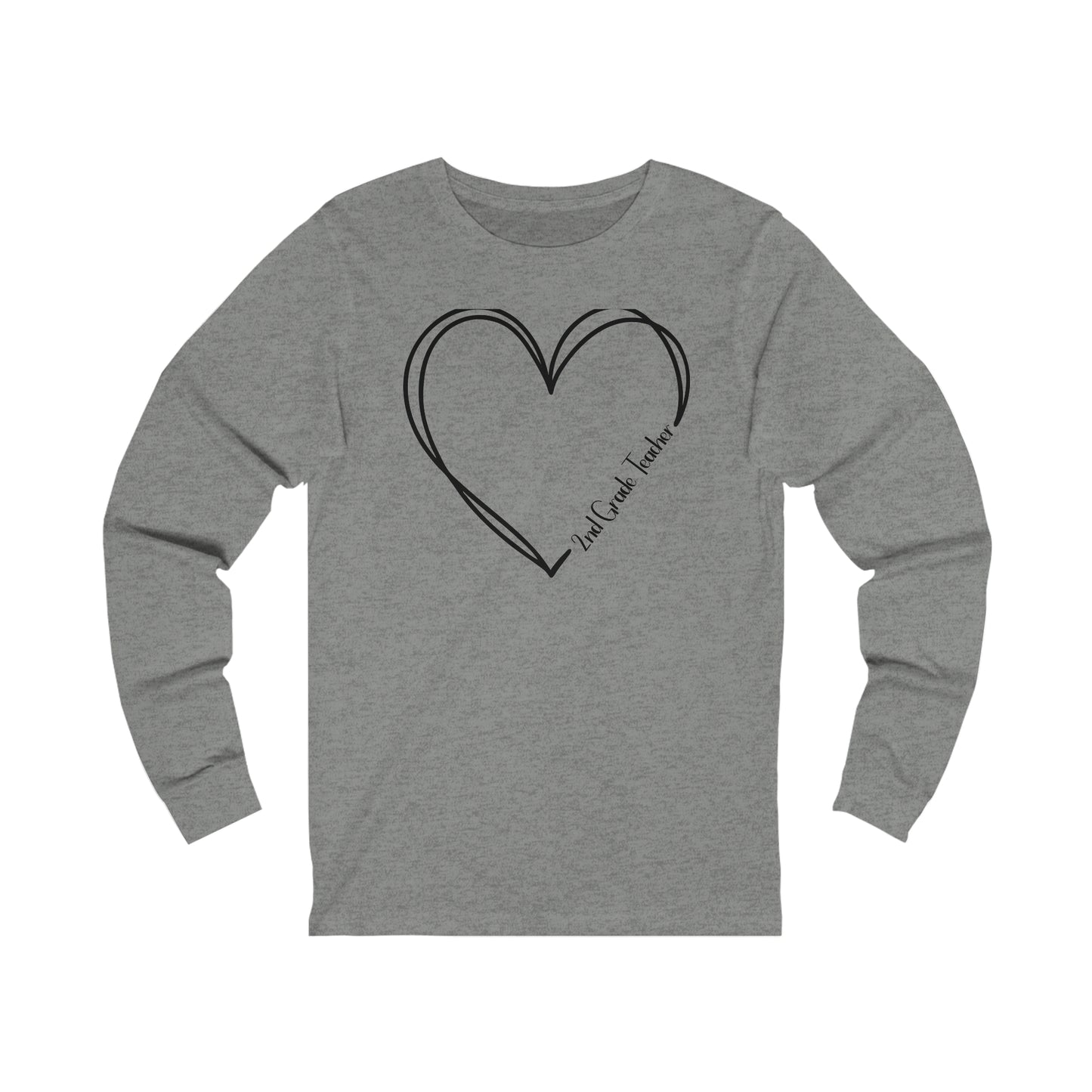 Heart 2nd Grade Teacher Jersey Long Sleeve Tee