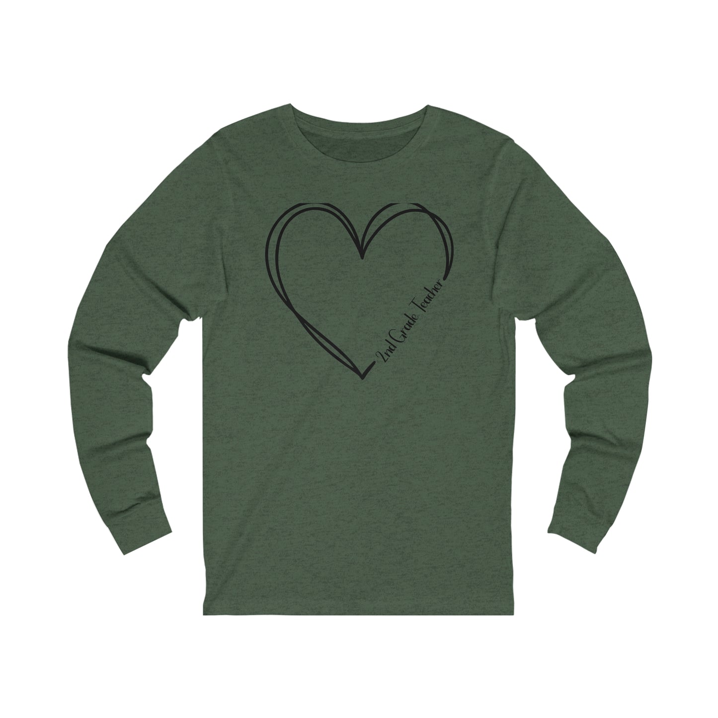 Heart 2nd Grade Teacher Jersey Long Sleeve Tee