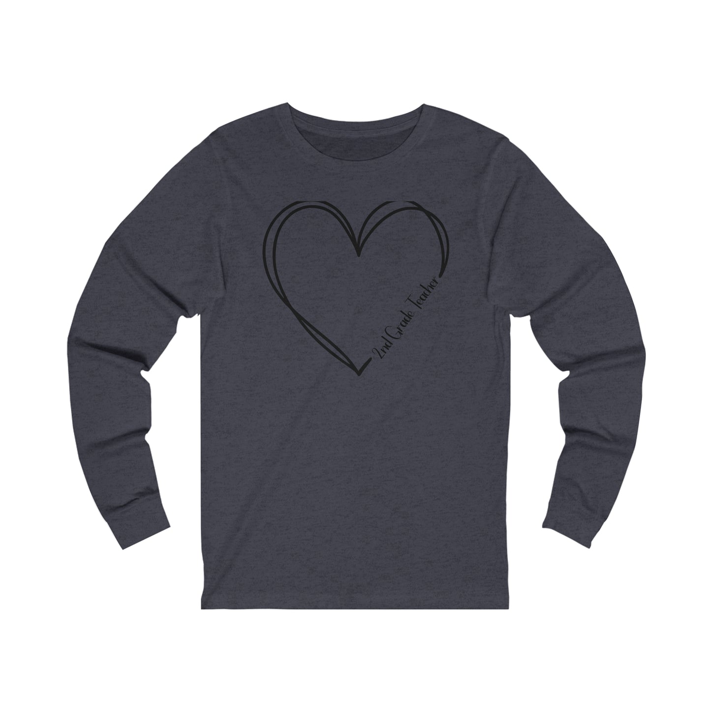 Heart 2nd Grade Teacher Jersey Long Sleeve Tee