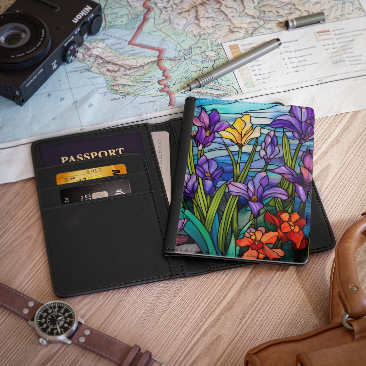 Stained Glass Iris Passport Cover