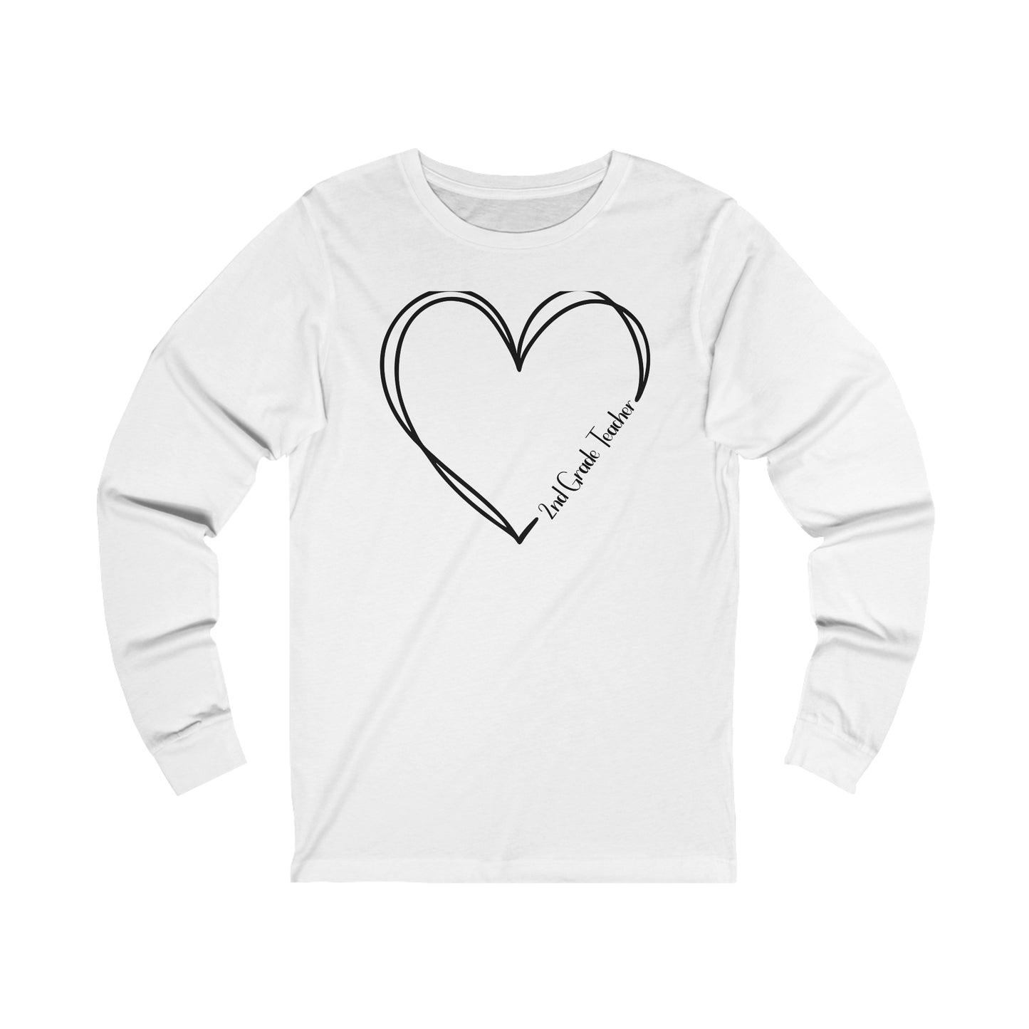 Heart 2nd Grade Teacher Jersey Long Sleeve Tee