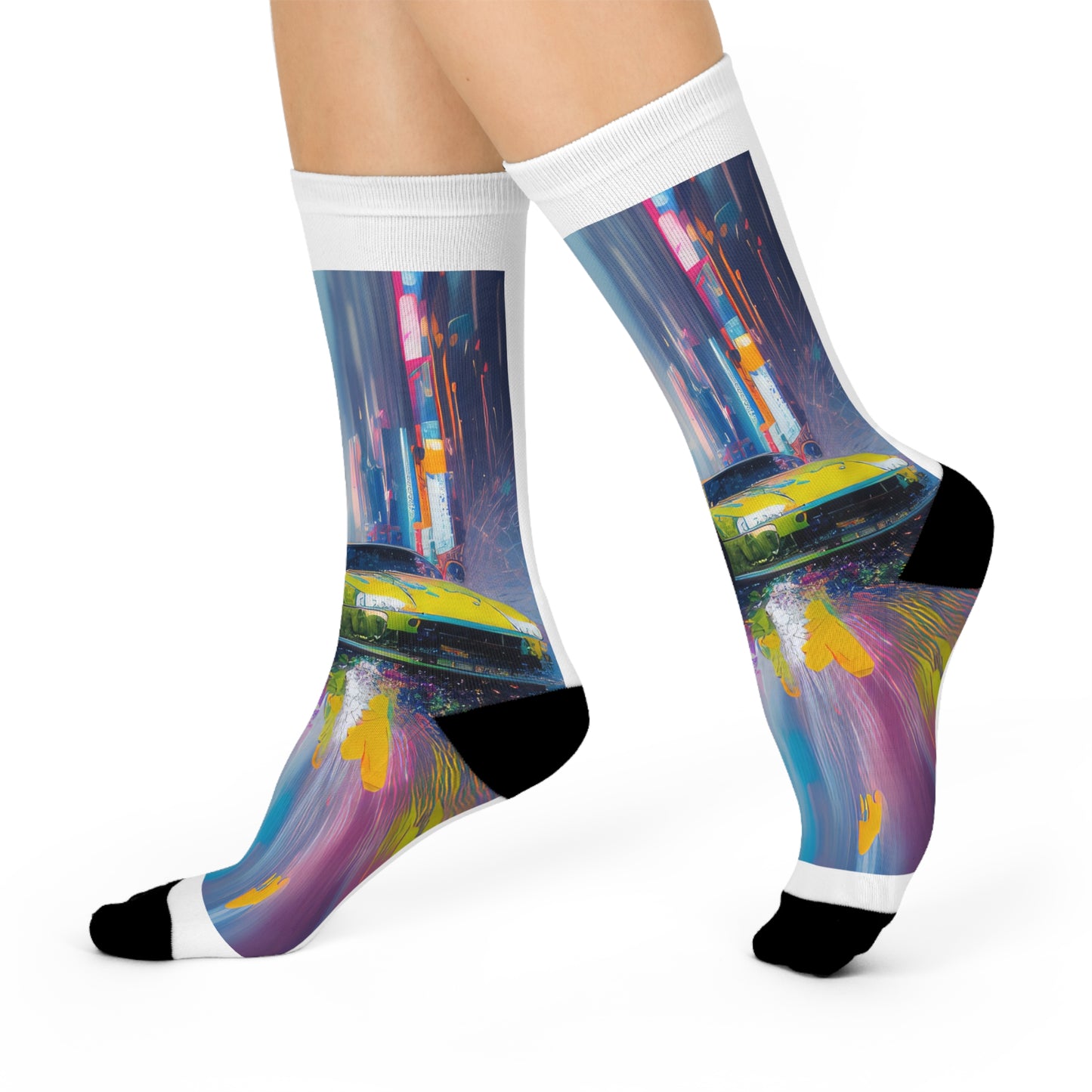 Watercolor Sports Car Cushioned Crew Socks