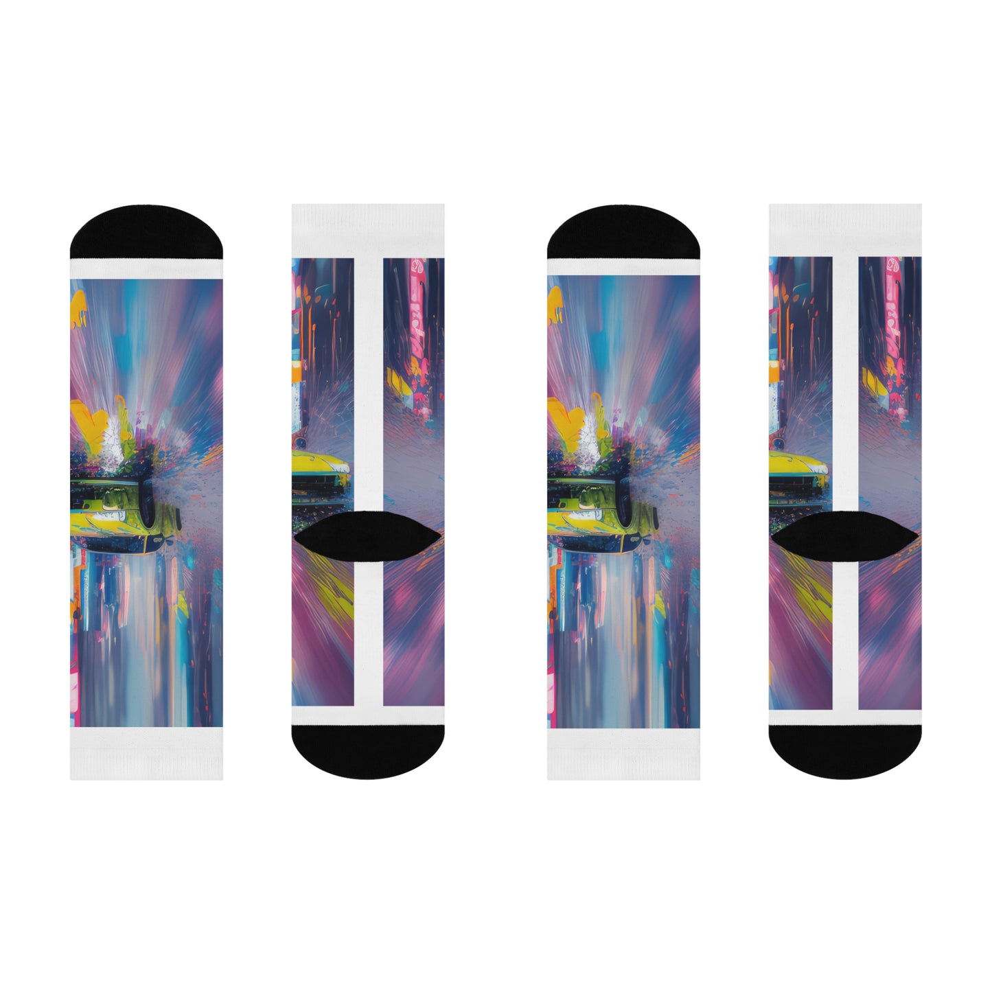Watercolor Sports Car Cushioned Crew Socks