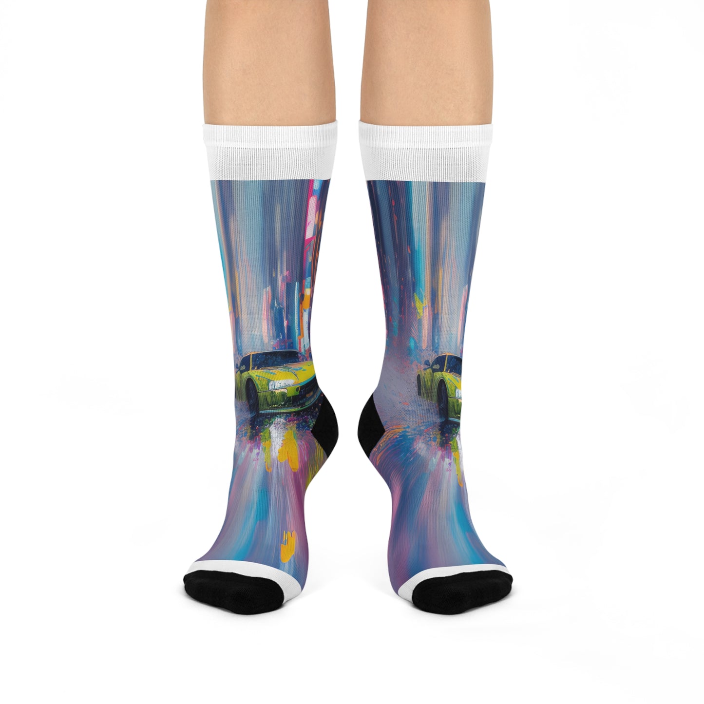 Watercolor Sports Car Cushioned Crew Socks